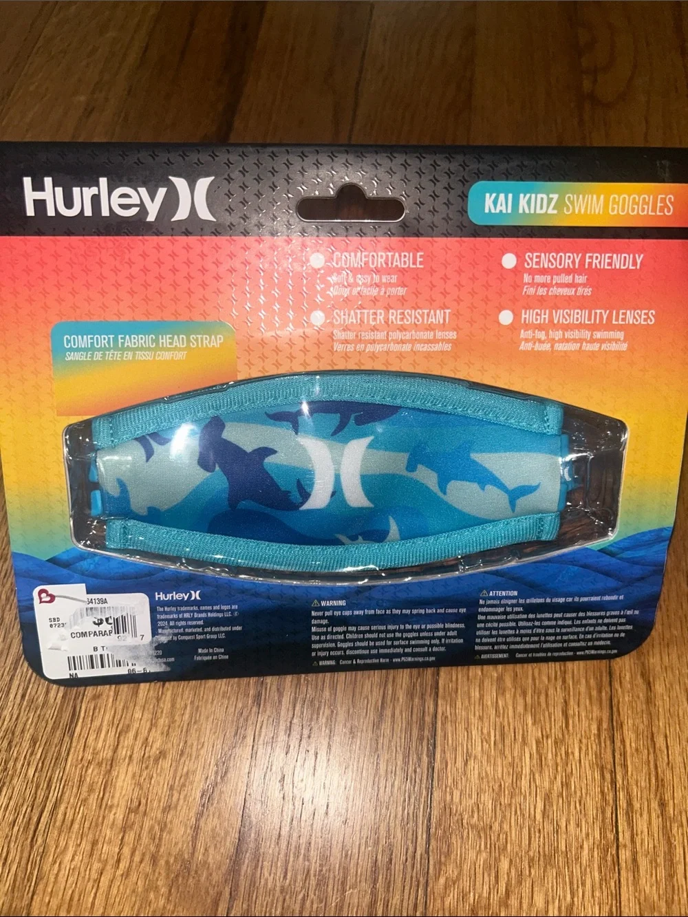 Hurley Kai Kidz Kids Teal Shark Blue Swim Goggles NWT